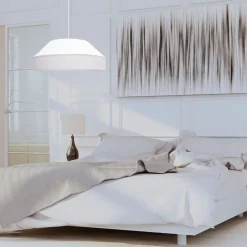 Weiße Hängeleuchte blendarm Stoff wohnlich B:45 cm E27