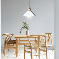 Weiße Hängeleuchte Holz Metall Ø26 cm rund E27 wohnlich