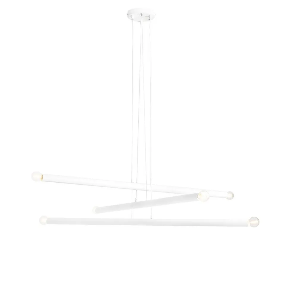 Weiße Pendelleuchte Metall Retro L:100 cm E14 länglich