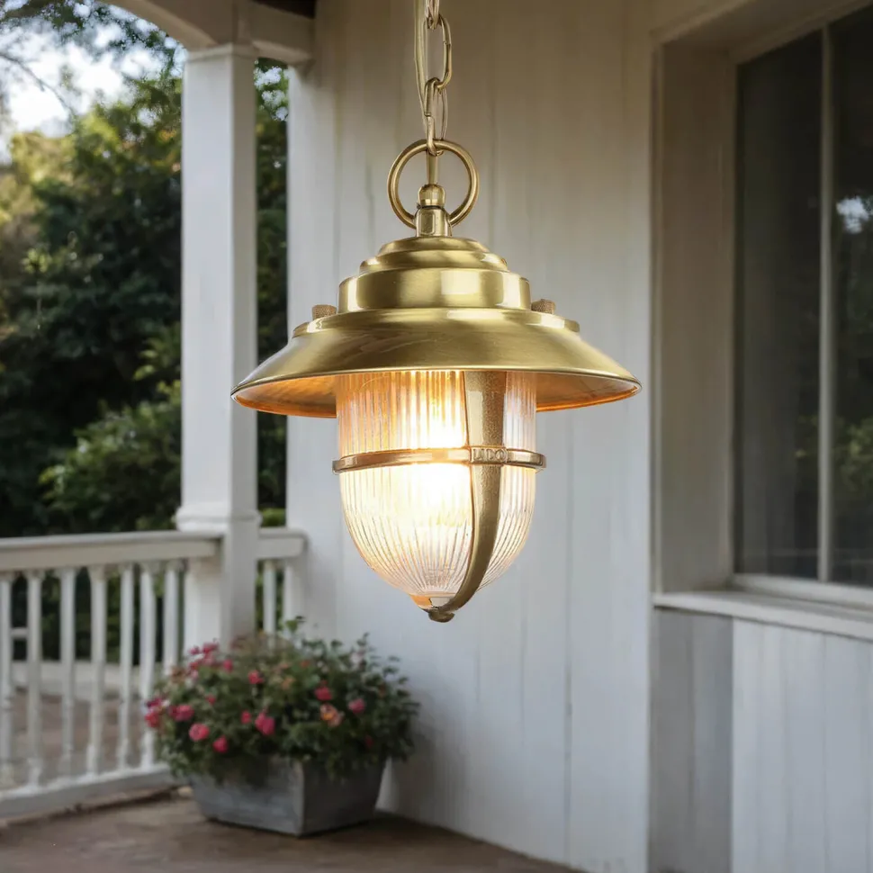 Wetterfeste Hängelampe SANTORIN Messing rund IP54