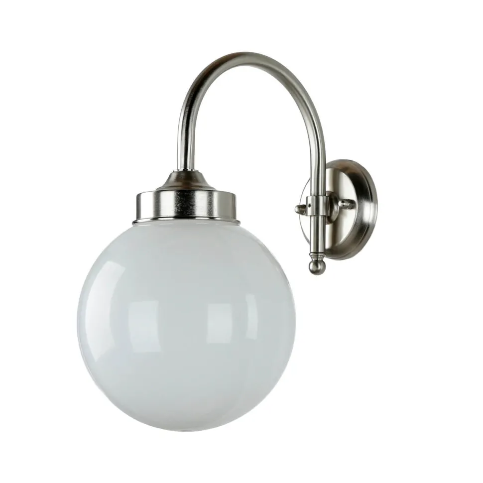 Wetterfeste Wandlampe VERIA Nickel Weiß aus Messing