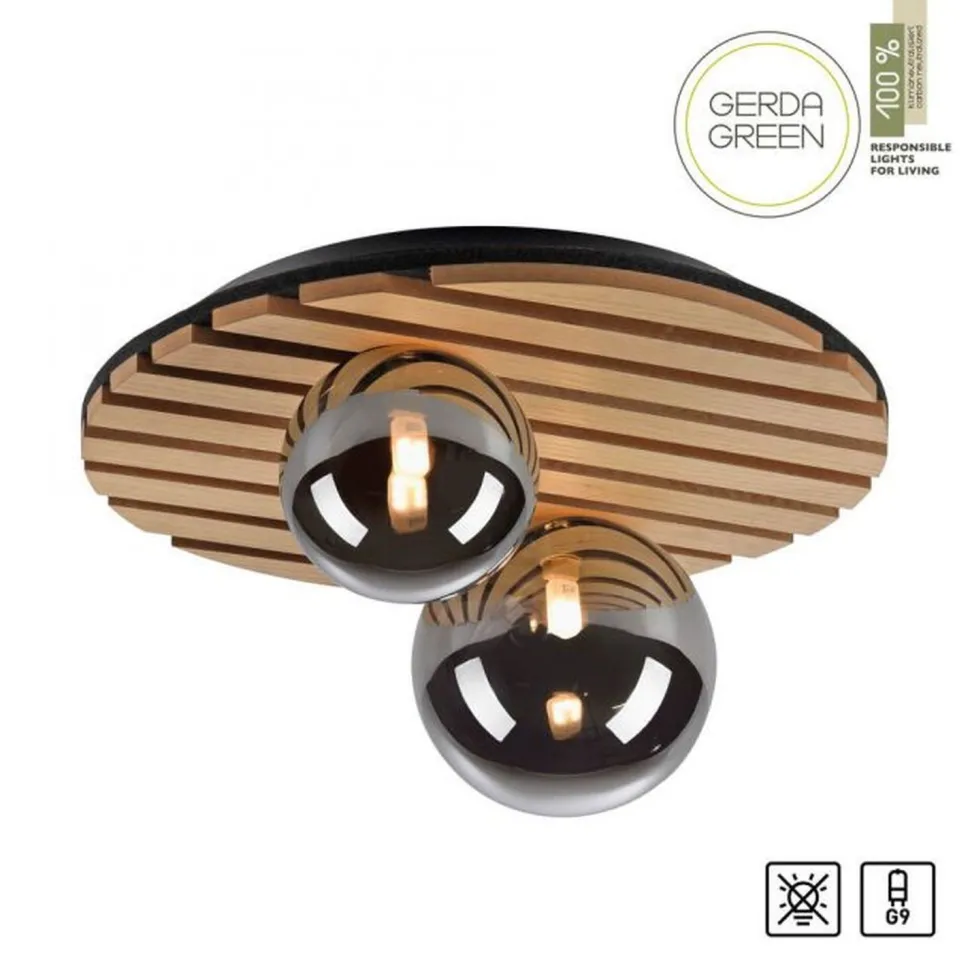 Wohnliche Deckenlampe Glaskugeln Holz G9 Ø38,5 cm Natur