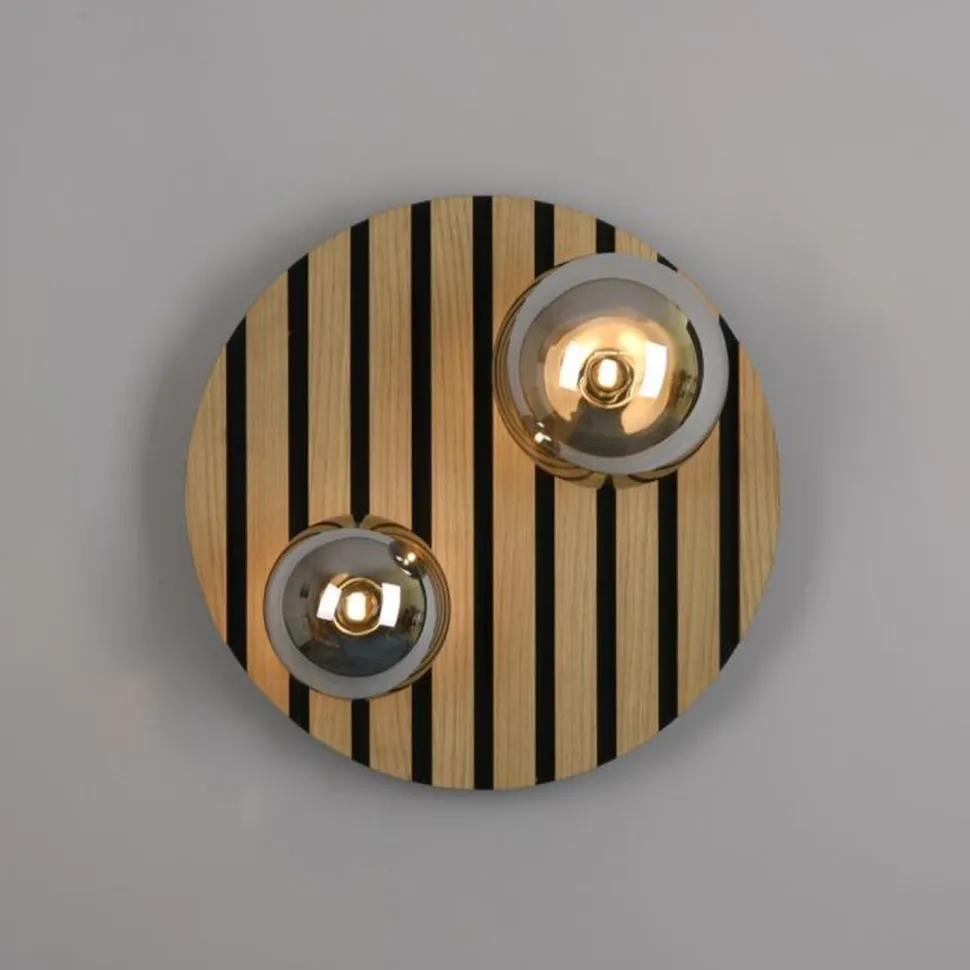 Wohnliche Deckenlampe Glaskugeln Holz G9 Ø38,5 cm Natur