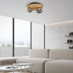 Wohnliche Deckenlampe Glaskugeln Holz G9 Ø38,5 cm Natur