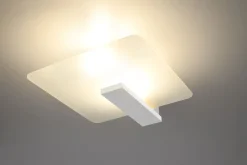 Wohnliche Deckenlampe Weiß Glas Holz flach H: 14 cm