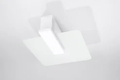 Wohnliche Deckenlampe Weiß Glas Holz flach H: 14 cm