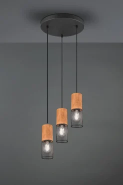 Wohnliche Hängeleuchte Holz Metall E27 Ø28 cm 3-flammig