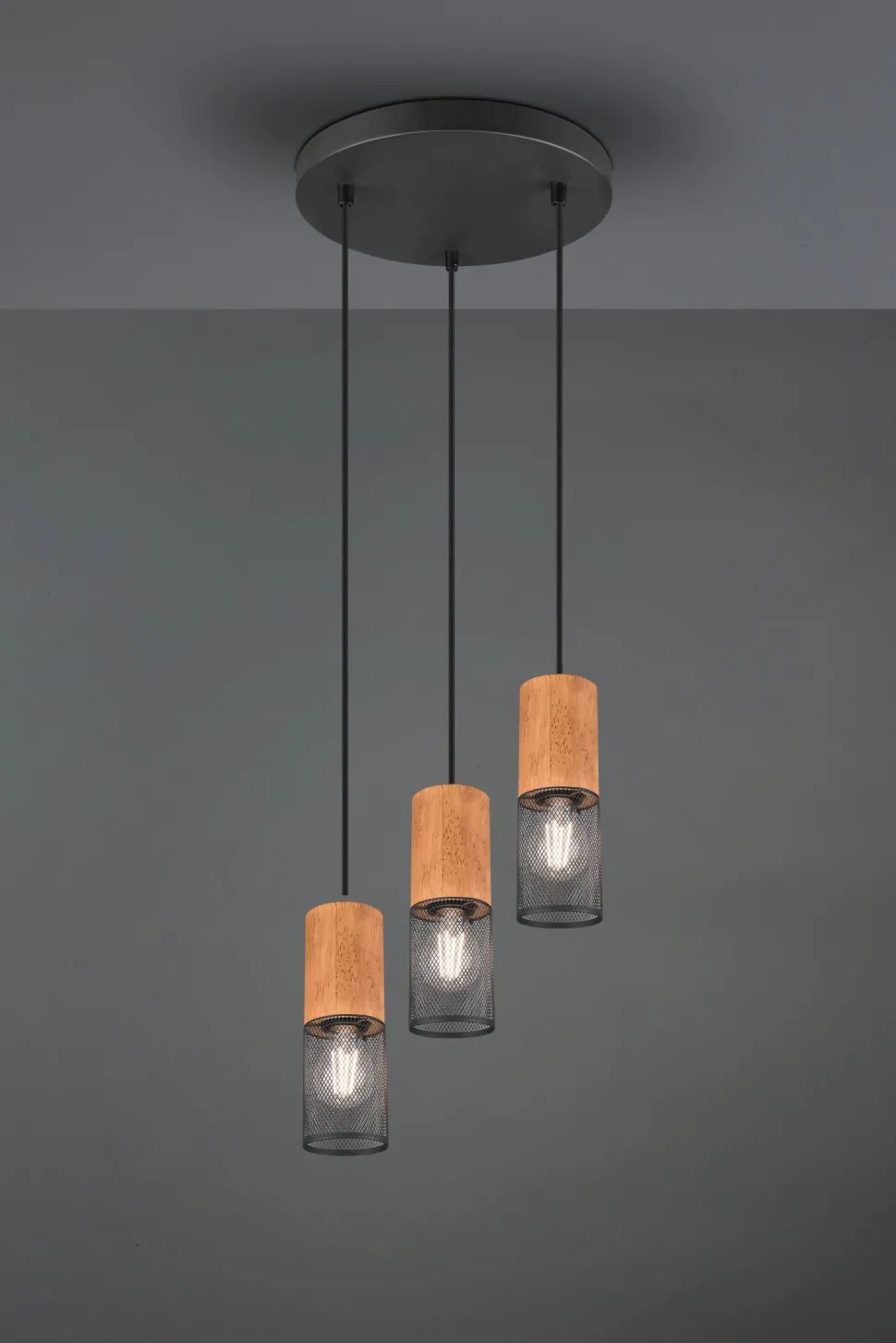 Wohnliche Hängeleuchte Holz Metall E27 Ø28 cm 3-flammig