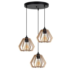 Wohnliche Hängeleuchte Holz E27 B:37 cm Schwarz Natur