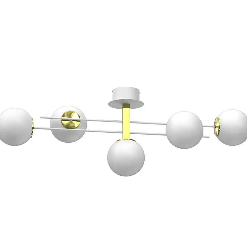 XXL Deckenleuchte Glaskugeln in Weiß Gold E27 112 cm