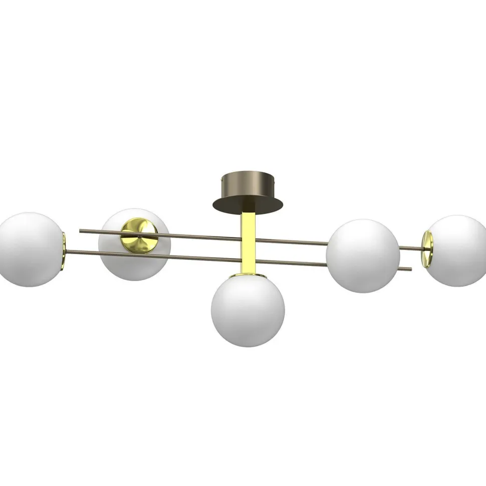 XXL Deckenleuchte Glaskugeln in Gold Weiß E27 112 cm